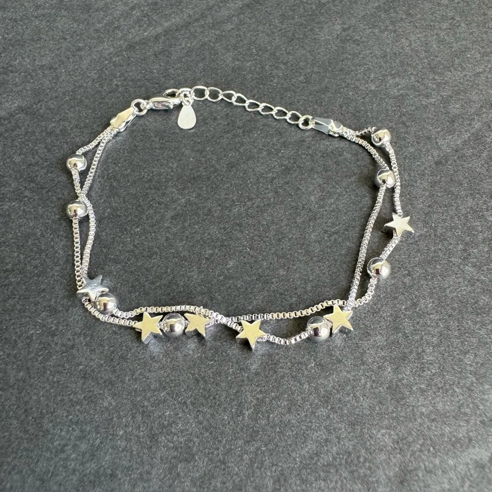 Silver Star Bracelet Celestial Double‎ Chain Dainty Fairycore